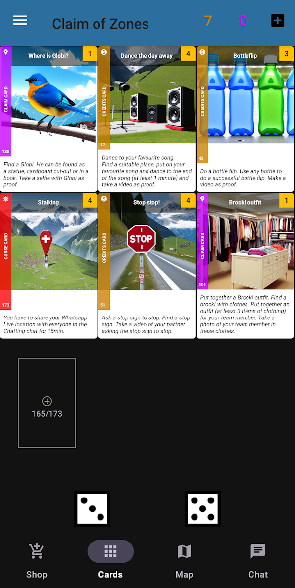 Challenge cards screen